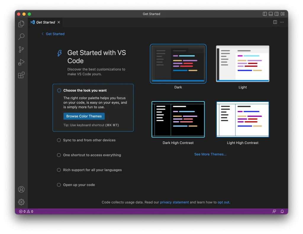 Visual Studio Code 初回起動時画面