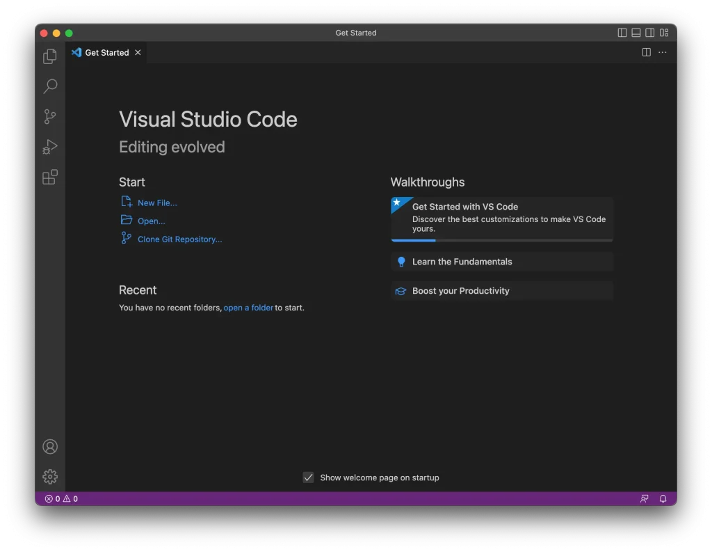 Visual Studio Code 起動時画面